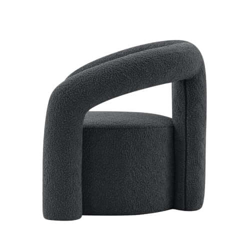 Modern Boucle Lounge Chair – Upholstered Accent Chair with Pine Wood Frame (3 Colors) in stylish dark boucle fabric.