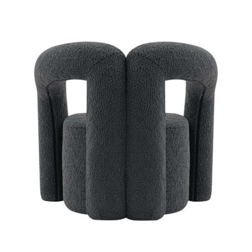 Modern Boucle Lounge Chair – Upholstered Accent Chair with Pine Wood Frame (3 Colors) in dark gray boucle fabric.