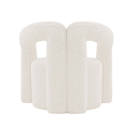 Modern Boucle Lounge Chair – Upholstered Accent Chair with Pine Wood Frame (3 Colors) in soft white boucle upholstery.