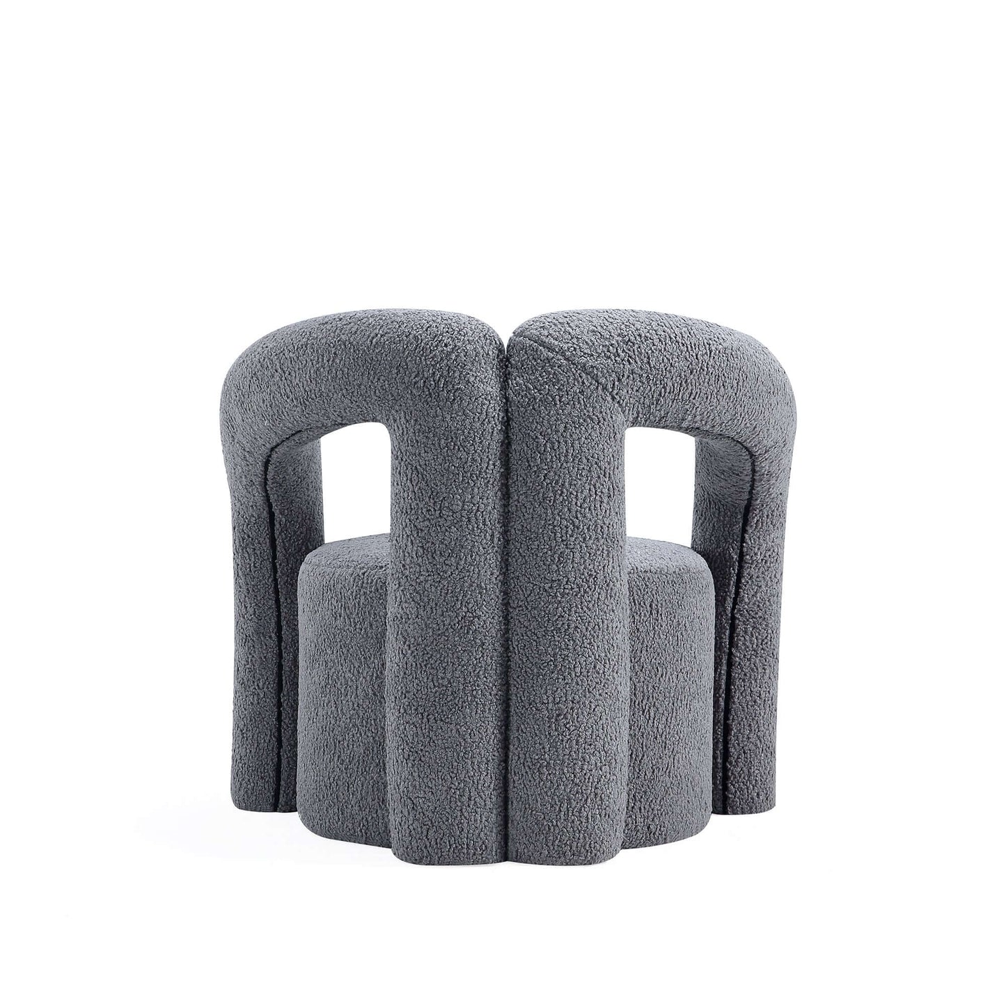 Modern Boucle Lounge Chair – Upholstered Accent Chair with Pine Wood Frame (3 Colors) in gray boucle fabric.