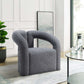 Modern Boucle Lounge Chair – Upholstered Accent Chair with Pine Wood Frame (3 Colors) in gray boucle fabric.