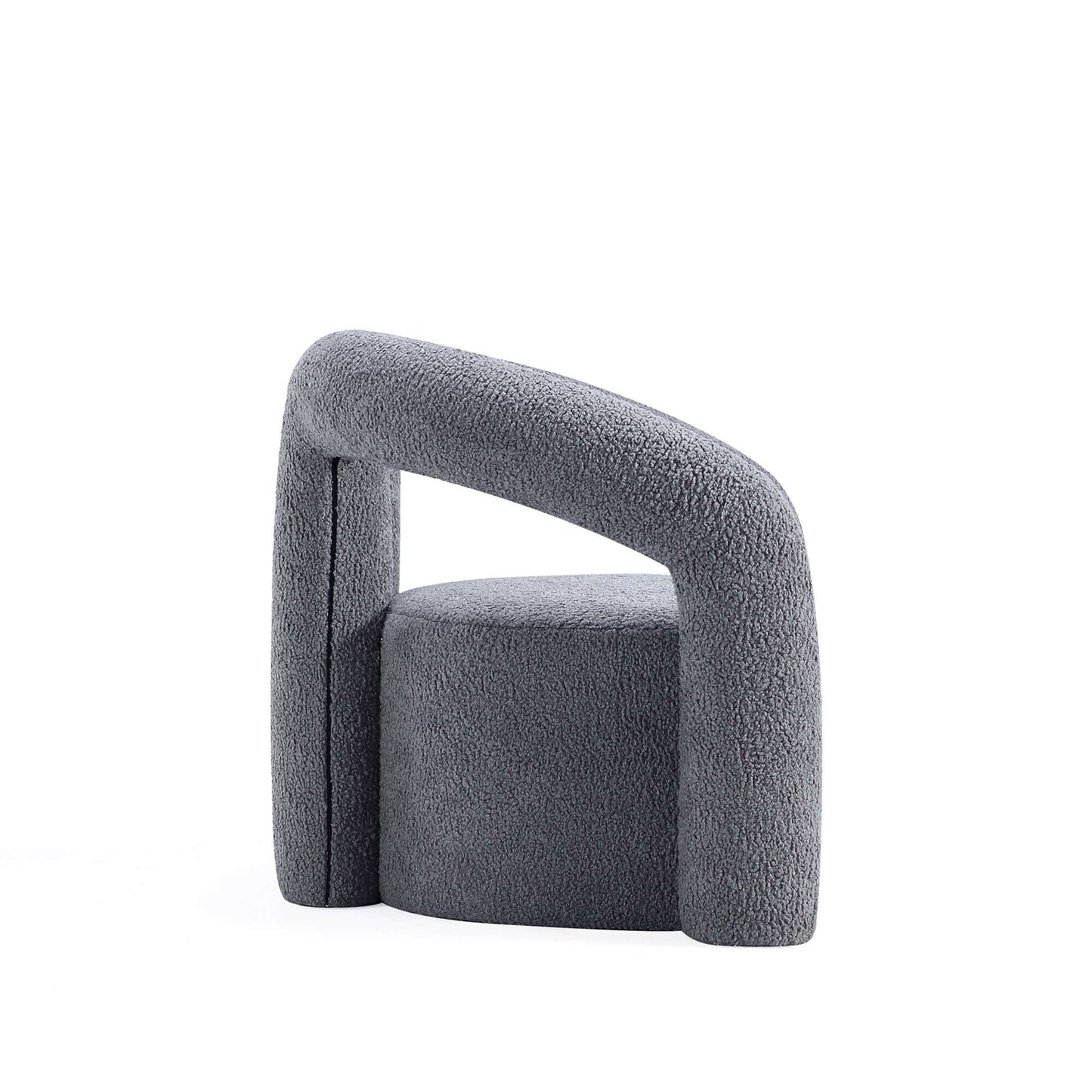 Modern Boucle Lounge Chair – Upholstered Accent Chair with Pine Wood Frame (3 Colors) in gray boucle fabric.