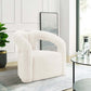 Modern Boucle Lounge Chair – Upholstered Accent Chair with Pine Wood Frame (3 Colors) in a bright room.