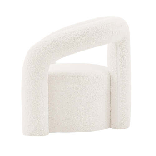 Modern Boucle Lounge Chair – Upholstered Accent Chair with Pine Wood Frame (3 Colors) in soft boucle upholstery.