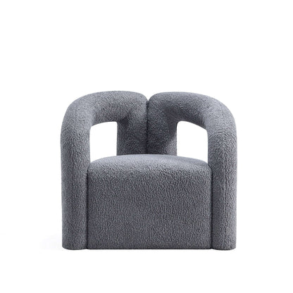 Modern Boucle Lounge Chair – Upholstered Accent Chair with Pine Wood Frame (3 Colors) in gray boucle upholstery.