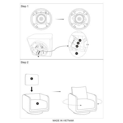 Assembly instructions for Modern Boucle Sherpa Swivel Accent Chair – Upholstered Lounge Chair (Beige), Step 1 and Step 2.