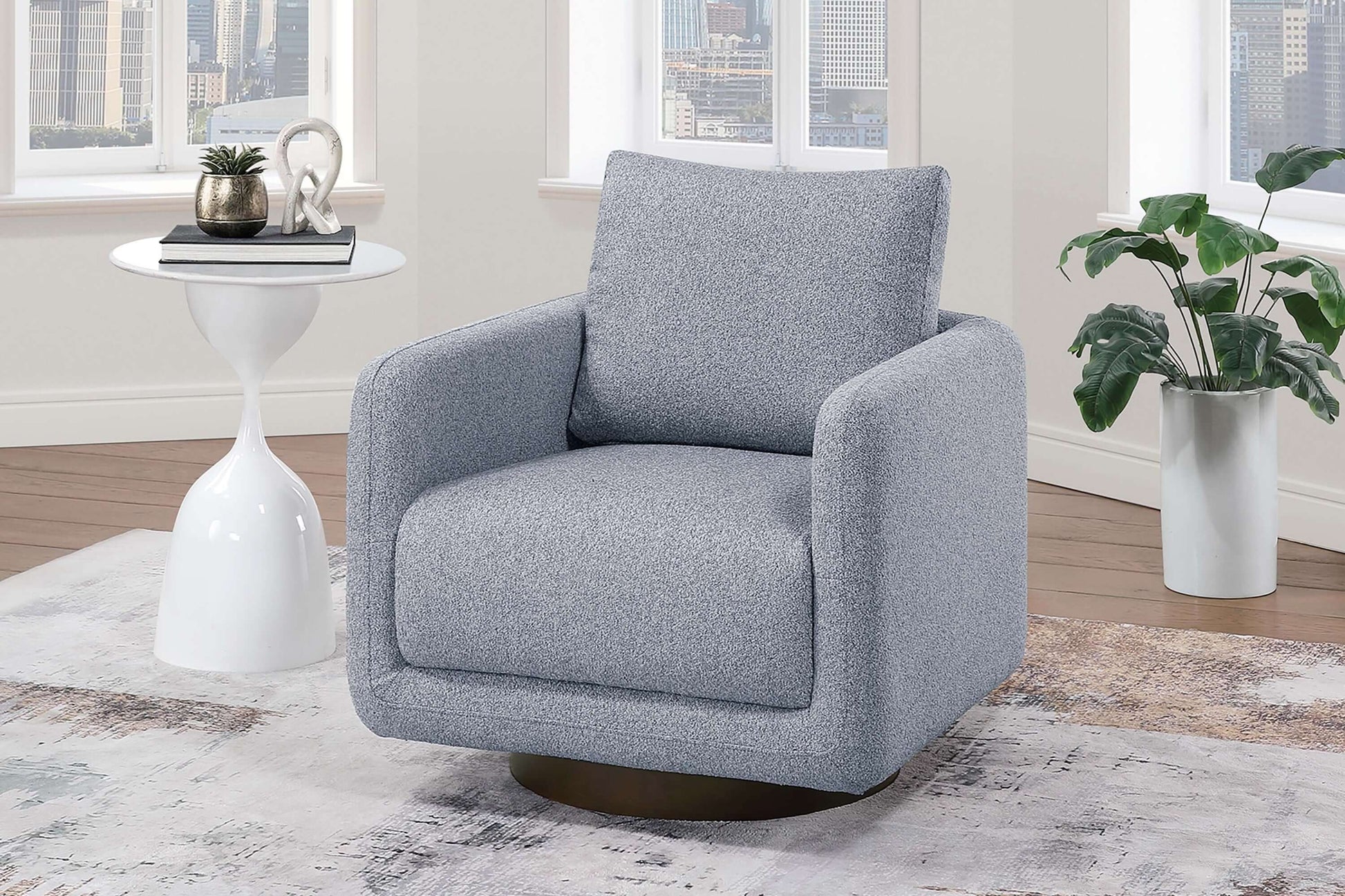 Modern Boucle Sherpa Swivel Accent Chair – Upholstered Lounge Chair (Beige) in a stylish living room setting.