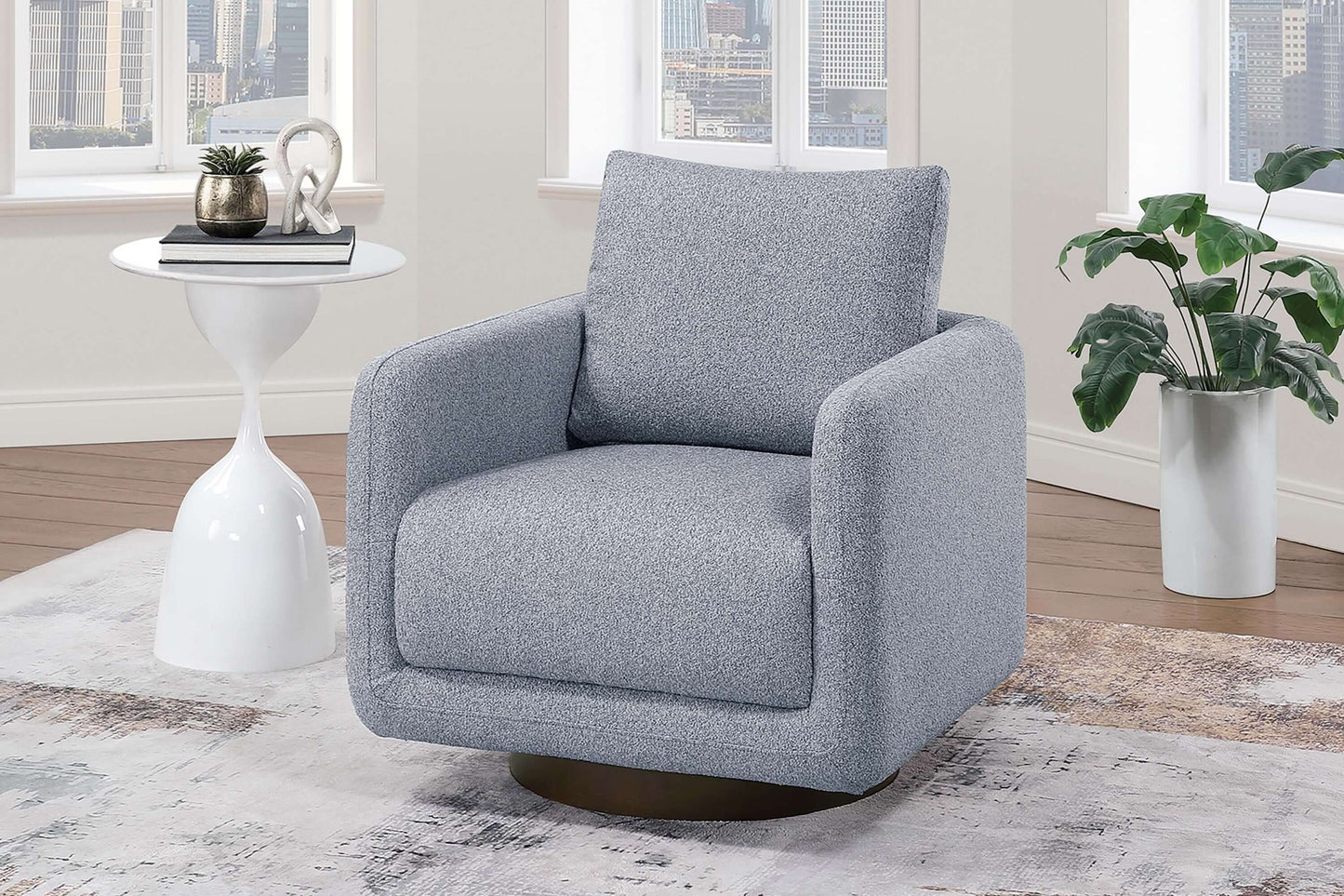 Modern Boucle Sherpa Swivel Accent Chair – Upholstered Lounge Chair (Beige) in a stylish living room setting.