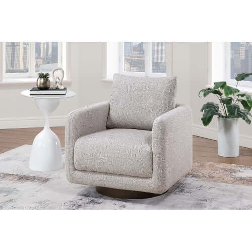 Modern Boucle Sherpa Swivel Accent Chair – Upholstered Lounge Chair (Beige) placed in a stylish living space.