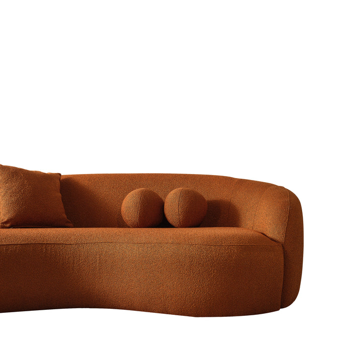 Modern Boucle Upholstered Curved Japandi Sofa 89” – Sculptural Minimalist Couch in warm orange tones