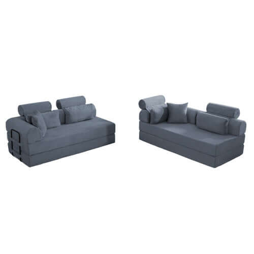 Modern Corduroy Sleeper Sectional – L-Shape Modular Sofa Bed (106” Convertible Couch) in gray with cushions.