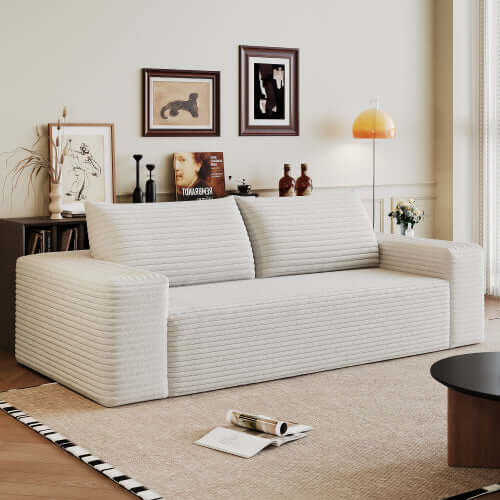 Modern Corduroy Deep Seat Loveseat Sofa – Comfy Couch (4 Colors and 3 Sizes) in soft fabric, contemporary design.