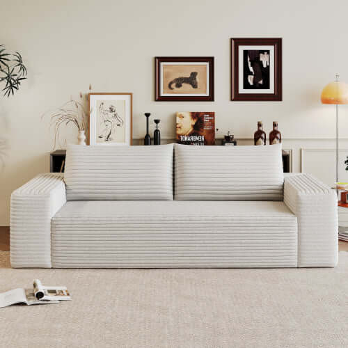 Modern Corduroy Deep Seat Loveseat Sofa – Comfy Couch (4 Colors and 3 Sizes) in a stylish living room setting.