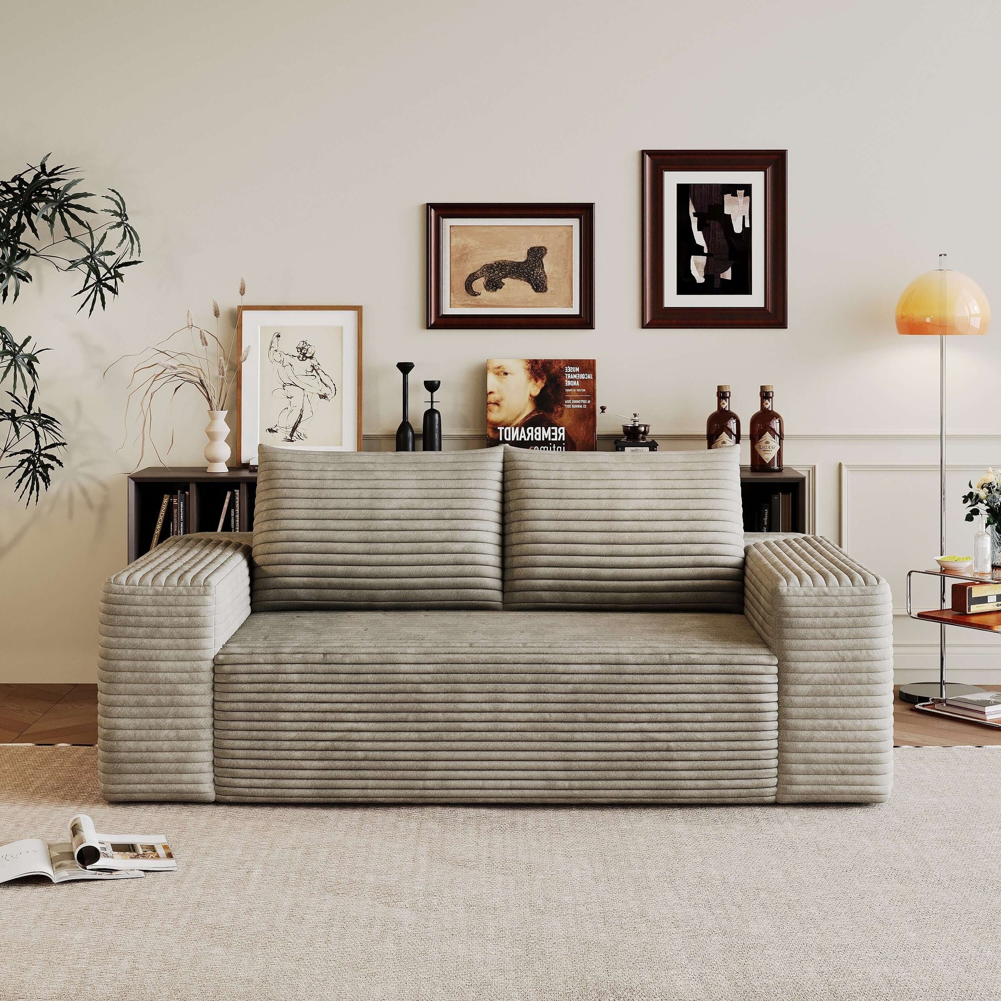 Modern Corduroy Deep Seat Loveseat Sofa – Comfy Couch (4 Colors and 3 Sizes) in a stylish living room setting.