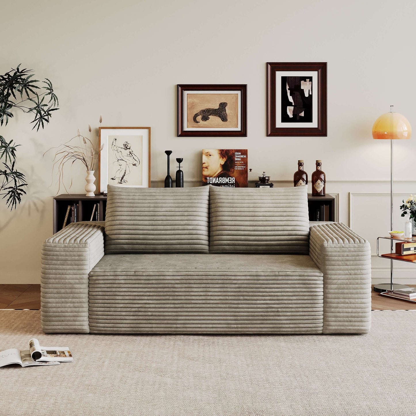 Modern Corduroy Deep Seat Loveseat Sofa – Comfy Couch (4 Colors and 3 Sizes) in a stylish living room setting.