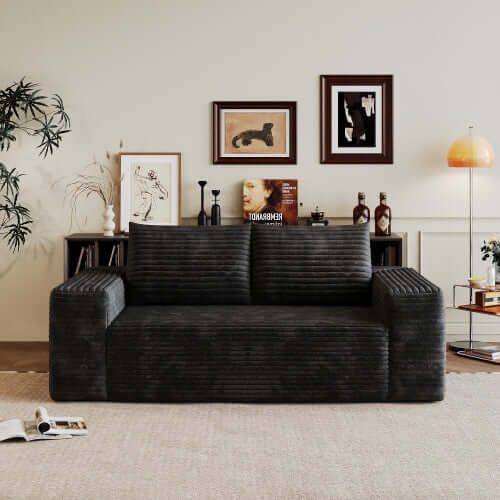 Modern Corduroy Deep Seat Loveseat Sofa – Comfy Couch in dark color, blending comfort with modern design.
