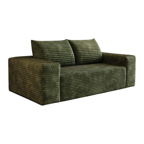 Modern Corduroy Deep Seat Loveseat Sofa – Comfy Couch (4 Colors and 3 Sizes) in dark green corduroy fabric.