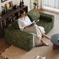 Modern Corduroy Deep Seat Loveseat Sofa – Comfy Couch (4 Colors and 3 Sizes) in green with a woman reading.