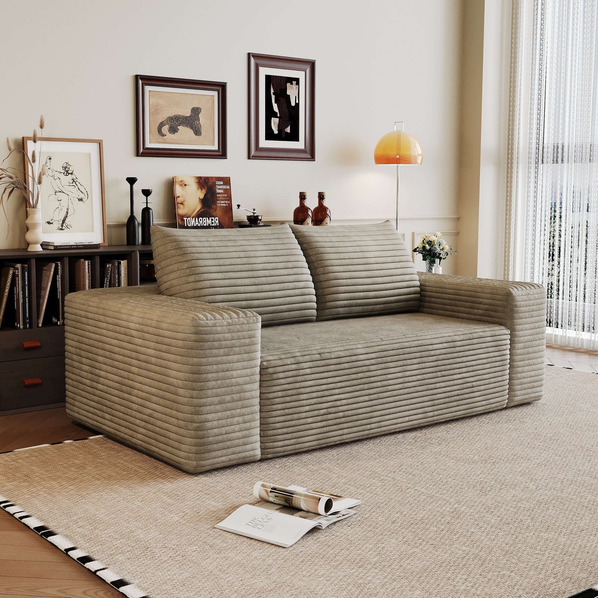 Modern Corduroy Deep Seat Loveseat Sofa – Comfy Couch (4 Colors and 3 Sizes) in stylish living room setting.