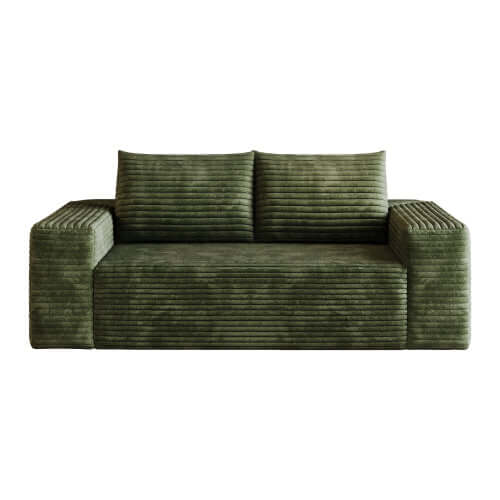 Modern Corduroy Deep Seat Loveseat Sofa – Comfy Couch (4 Colors and 3 Sizes) in green.