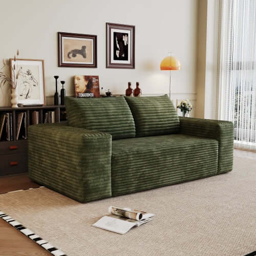 Modern Corduroy Deep Seat Loveseat Sofa – Comfy Couch in green, offering plush comfort and stylish design.