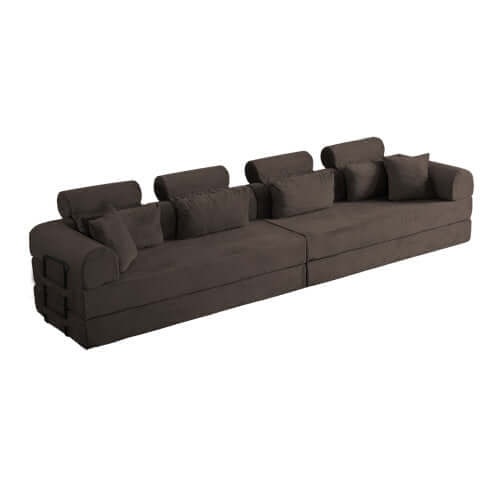 Modern Corduroy Sleeper Sectional – L-Shape Modular Sofa Bed (106” Convertible Couch) in dark fabric with plush cushions.