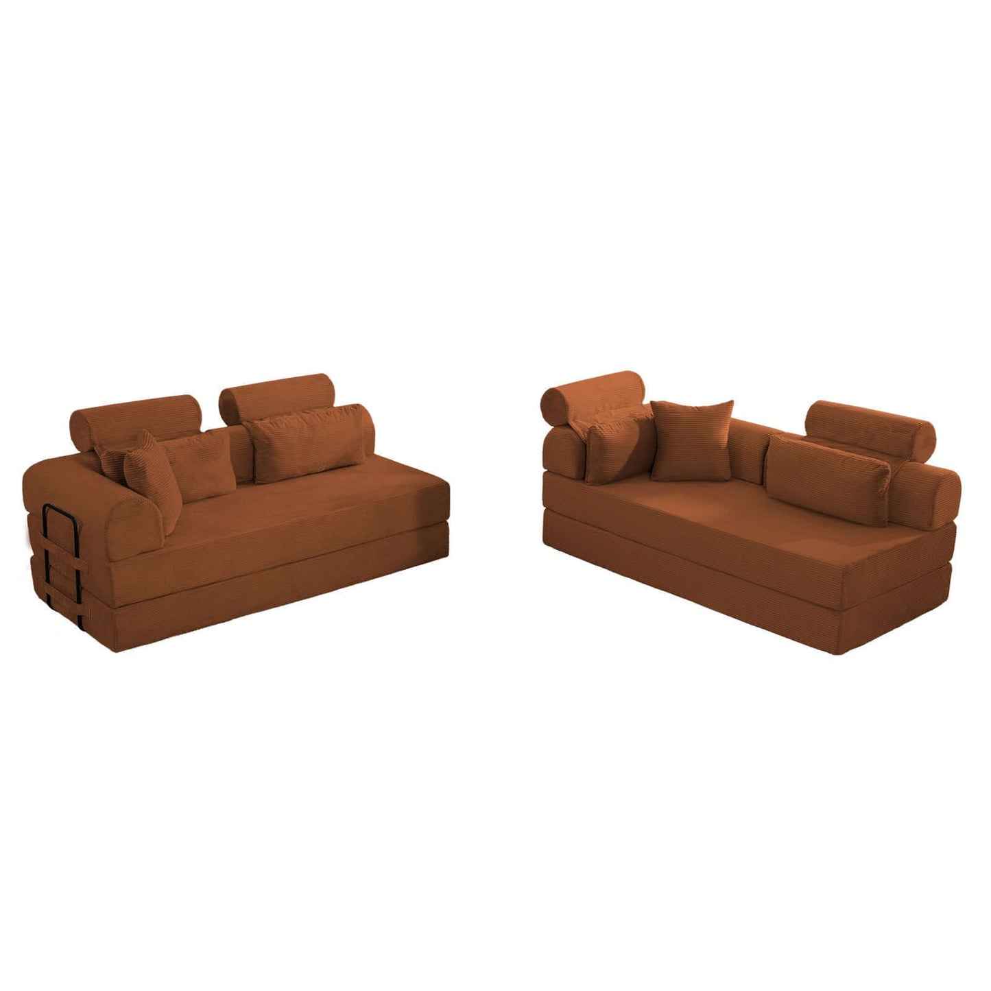 Modern Corduroy Sleeper Sectional – L-Shape Modular Sofa Bed (106” Convertible Couch) in brown fabric showing convertible design.