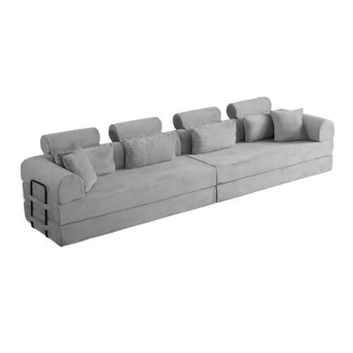 Modern Corduroy Sleeper Sectional – L-Shape Modular Sofa Bed (106” Convertible Couch) in soft gray fabric.
