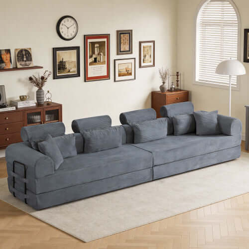 Modern Corduroy Sleeper Sectional – L-Shape Modular Sofa Bed (106” Convertible Couch) in stylish living room setting.