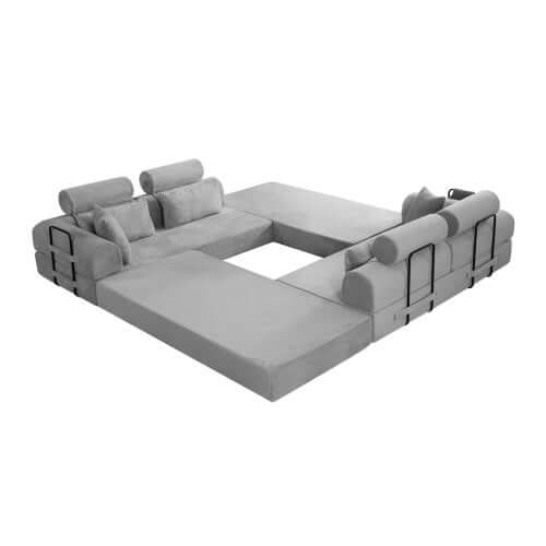 Modern Corduroy Sleeper Sectional – L-Shape Modular Sofa Bed (106” Convertible Couch) in a cozy setting.