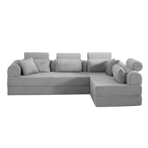 Modern Corduroy Sleeper Sectional – L-Shape Modular Sofa Bed (106” Convertible Couch) in soft ribbed corduroy.