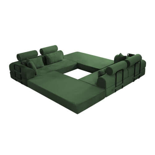 Modern Corduroy Sleeper Sectional – L-Shape Modular Sofa Bed (106” Convertible Couch) in green upholstery.