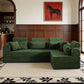 Modern Corduroy Sleeper Sectional – L-Shape Modular Sofa Bed (106” Convertible Couch) in green fabric setting.