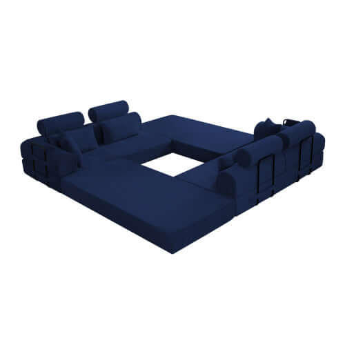 Modern Corduroy Sleeper Sectional – L-Shape Modular Sofa Bed (106” Convertible Couch) in navy blue color.