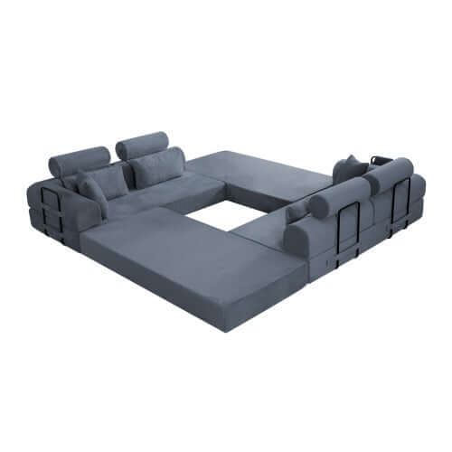 Modern Corduroy Sleeper Sectional – L-Shape Modular Sofa Bed (106” Convertible Couch) in dark gray.