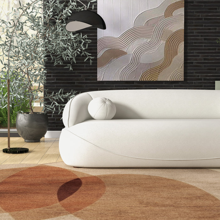 Modern Curved Boucle Sofa 84” (3 Colors) – Andrew Minimalist Sculptural Couch in stylish living room setting.