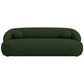 Modern Curved Boucle Sofa 84” (3 Colors) – Andrew Minimalist Sculptural Couch in green upholstery.