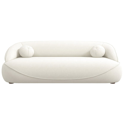 Modern Curved Boucle Sofa 84” (3 Colors) – Andrew Minimalist Sculptural Couch in white fabric with soft curves.