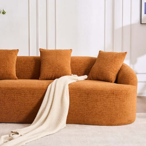 Boneless Modular Chenille Sectional Sofa – 99” Curved Chaise Compression Couch (White) with cozy throw.