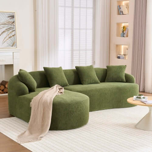 Boneless Modular Chenille Sectional Sofa – 99” Curved Chaise Compression Couch (White) in a cozy living room setting.