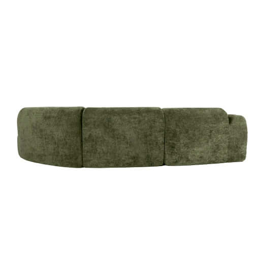 Modern Curved Sectional Sofa – 140” Compression Foam 3-Piece Chaise Sectional (Right Facing) in green upholstery, side view.
