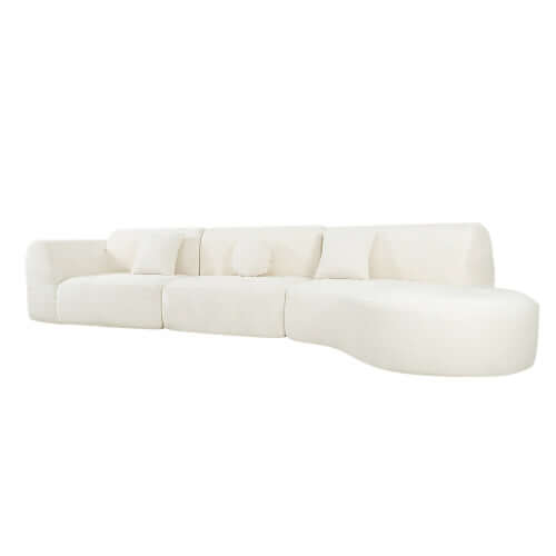 Modern Curved Sectional Sofa – 140” Compression Foam 3-Piece Chaise Sectional (Right Facing) in a luxurious white fabric.