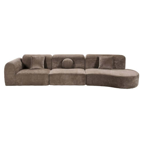 Modern Curved Sectional Sofa – 140” Compression Foam 3-Piece Chaise Sectional (Right Facing) in a stylish brown fabric.