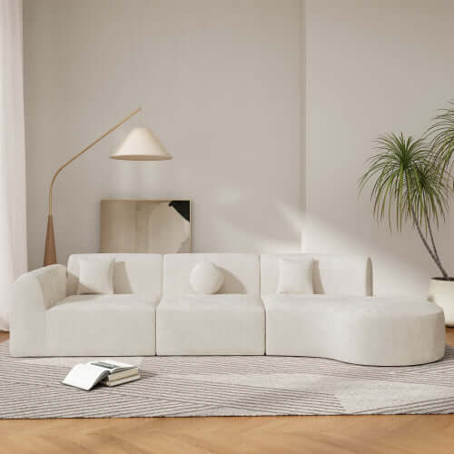 Modern Curved Sectional Sofa – 140” Compression Foam 3-Piece Chaise Sectional (Right Facing) in a stylish living room.