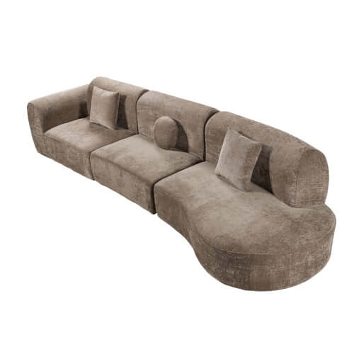 Modern Curved Sectional Sofa – 140” Compression Foam 3-Piece Chaise Sectional (Right Facing) in plush beige upholstery.