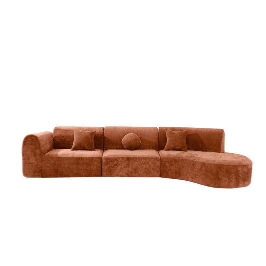 Modern Curved Sectional Sofa – 140” Compression Foam 3-Piece Chaise Sectional (Right Facing) in warm orange upholstery.