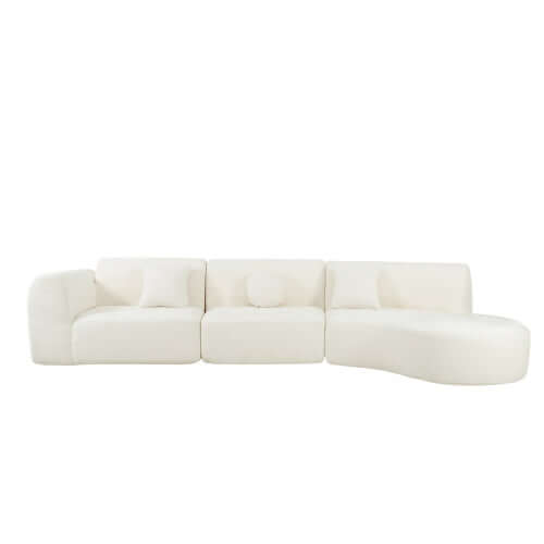 Modern Curved Sectional Sofa – 140” Compression Foam 3-Piece Chaise Sectional (Right Facing) in soft white upholstery.
