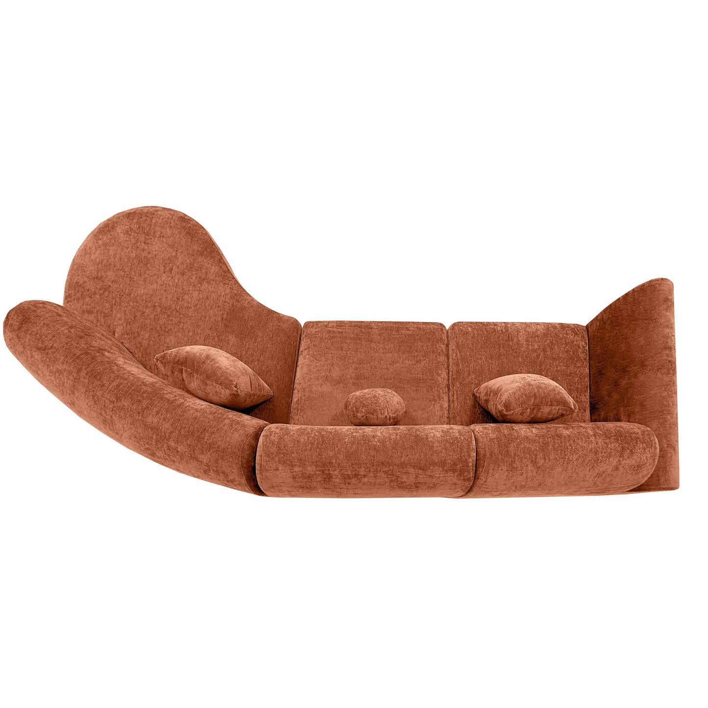 Modern Curved Sectional Sofa – 140” Compression Foam 3-Piece Chaise Sectional (Right Facing) in a stylish rust color.