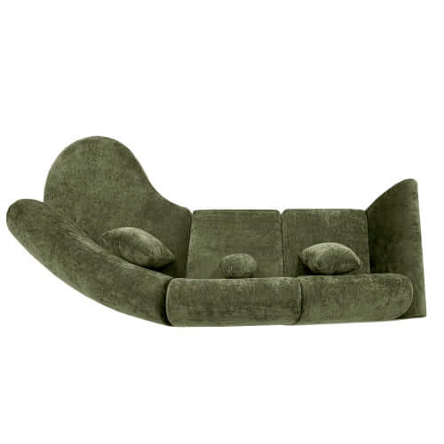 Modern Curved Sectional Sofa – 140” Compression Foam 3-Piece Chaise Sectional (Right Facing) in green fabric with ergonomic design.
