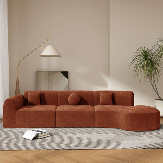 Modern Curved Sectional Sofa – 140” Compression Foam 3-Piece Chaise Sectional (Right Facing) in warm brown color.